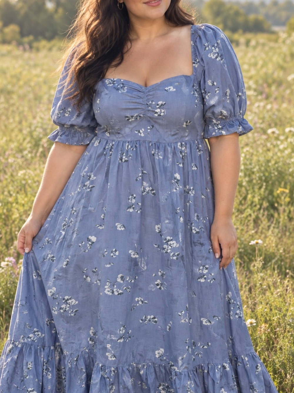 Abercrombie & Fitch Floral Puff-Sleeve Midi Dress Milkmaid Size Large Cottage
